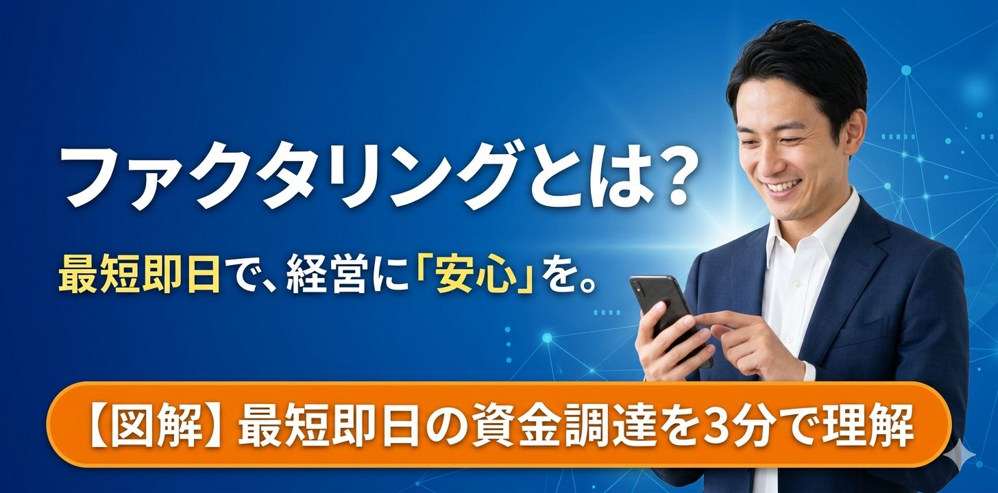 ▲ 経営の不安をスピード解決。ファクタリングの仕組みとメリットを3分でわかりやすく解説します。
